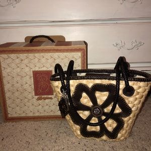 Brighton Woven Straw Purse Leather Trim